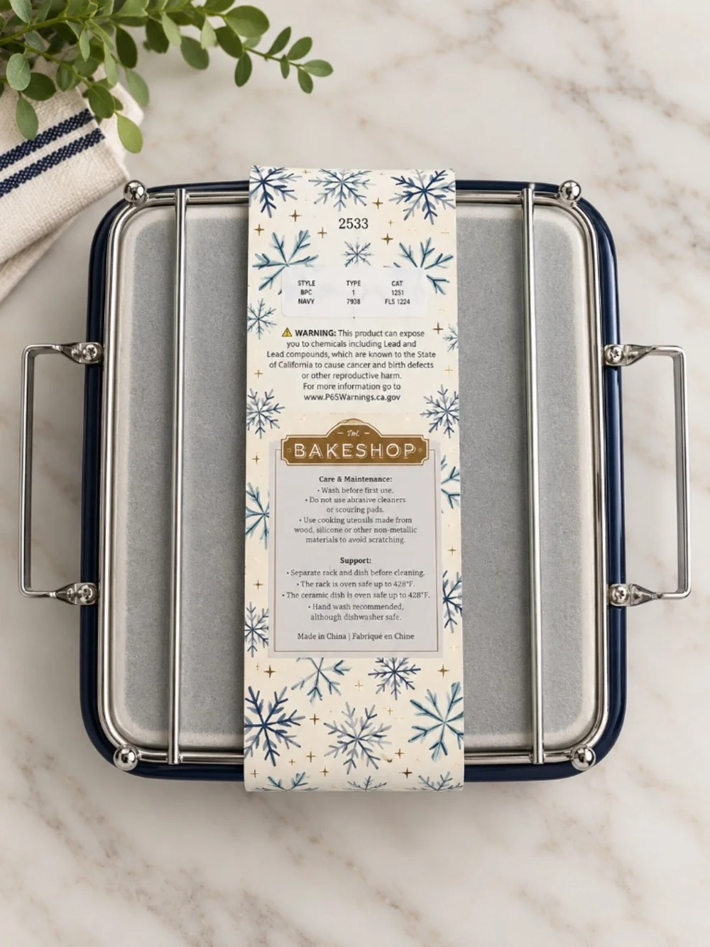 The Bakeshop Navy Ceramic Baking Dish w Serving Rack 9.2